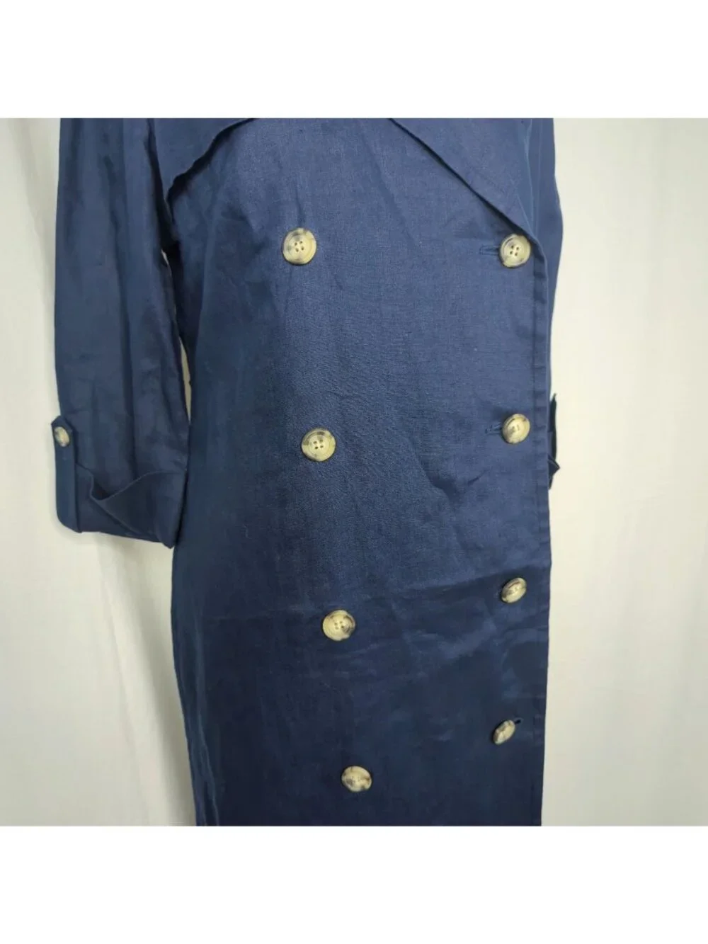Vintage 90s Talbots Double Breasted Dress 8 Medium Blue Linen - Picture 3 of 10